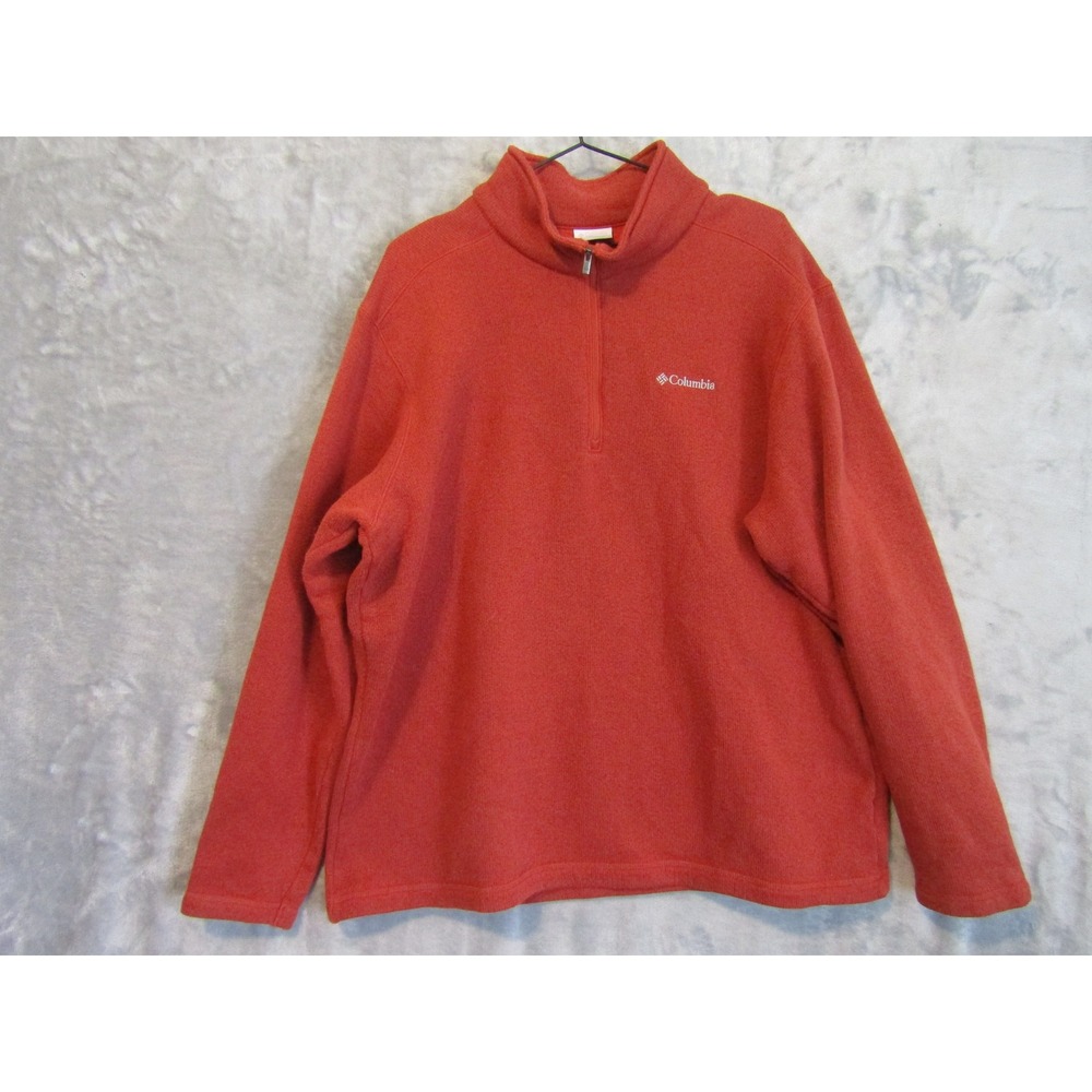 Columbia 1/4 Zip Pullover Mens XL Orange Fleece Lined Cotton Blend Knit Outdoor
